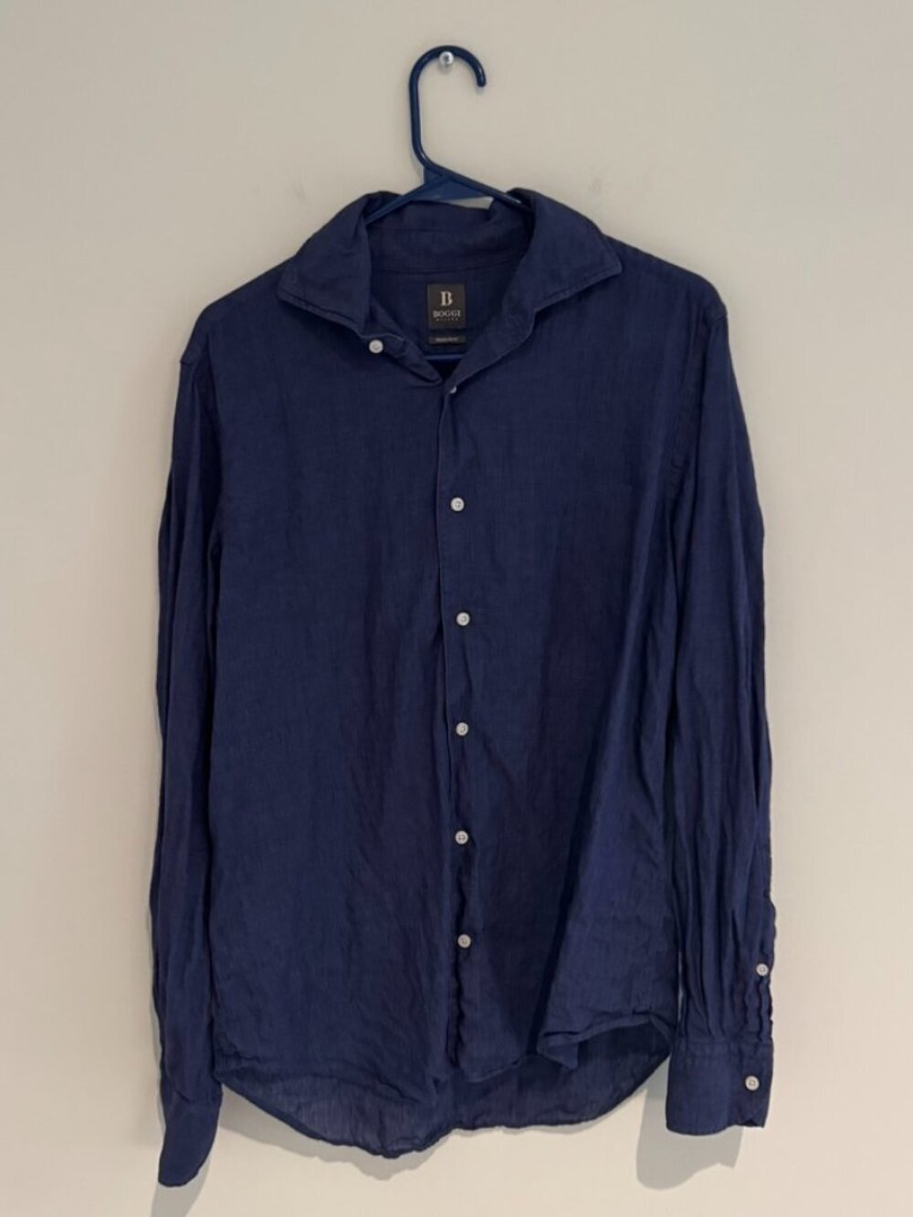 Boggi Milano Blue Linen Shirt Size Small Like New